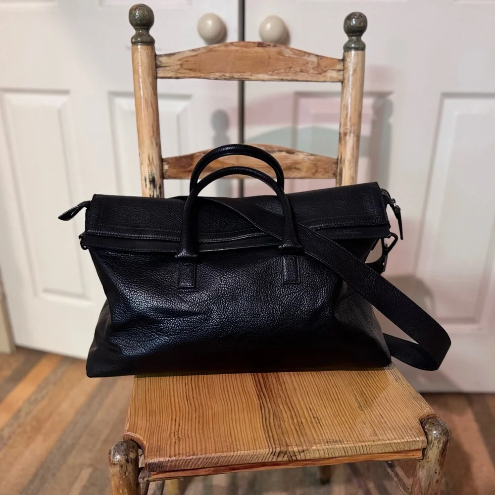 Salvatore Ferragamo Black Leather Duffel Bag